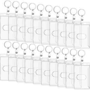 lot 14325 image: Marspark 20 Pack Keychain Card Holder Plastic Heavy Duty Badge Holder Vertical Clear ID Card Holder with Keyring, Rigid Fuel Card Protector with Thumb Slot Secure Credit Card Protector Case
