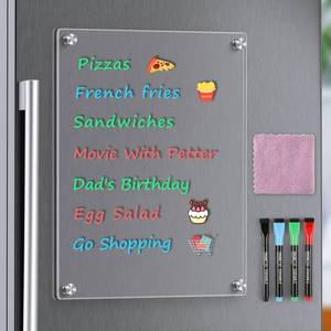 lot 14327 image: MaxGear Small Magnetic Dry Erase Board for Refrigerator, 12X 8 Acrylic Magnetic Whiteboard for Fridge Clear White Board Kitchen Menu Board Memo Note Planner, Includes 4 Markers, 1 Cloth
