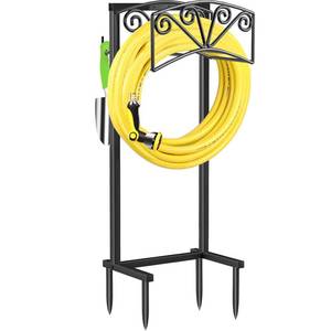 lot 14361 image: TomCare Garden Hose Holder Upgraded Heavy Duty Metal Water Hose Holder Holds 160 FT Hoses Sturdy Hose Reel with 2 Tool Hooks Freestanding Outdoor Hoses Storage Hanger for Outside Yard Lawn, Black