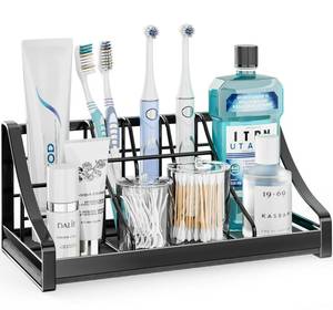 lot 14367 image: Toothbrush Holder Instant-Dry Organizer - Bathroom Countertop Organizer Kids Electric Toothbrush Toothpaste Holders - 7 Slots Bathroom Sink Accessories Storage Tooth Brush Counter Organization, Black