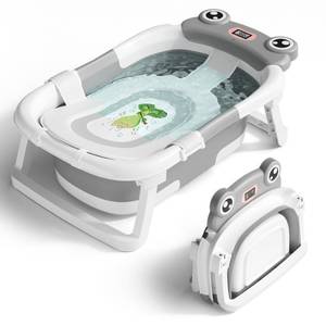 lot 14368 image: Baby Bathtub, Collapsible Newborn Bathtub for Infant to Toddler 0-24 Months with Soft Cushion and Thermometer,Portable Travel Newborn Tub with No-Slip Feet, Baby Shower Gifts,Grey