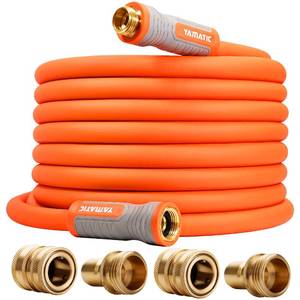 lot 14376 image: YAMATIC Garden Hose 58 in x 50 ft, Ergonomic Swivel Fittings, Burst 600 PSI, Heavy Duty, Flexible and Lightweight Water Hose with 2 Set Quick Connect