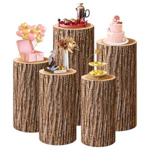 lot 14379 image: COVERS FOR STAND SaitiMade Set of 5 Wood Cylinder Stand Covers, Spandex Pedestal Stand Covers for Party, Wedding or Baby Shower Event Decor (Only Contains Cylinder Covers)