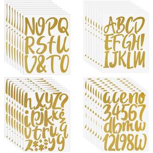 lot 14385 image: Outus 576 Pieces 8 Sheets Glitter Letters Stickers Self Adhesive Vinyl Letter Alphabet Number Stickers Mailbox Numbers Sticker, Decals for Classroom Decor, Sign, Door (4 Inch, Gold)