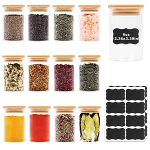 lot 14388 image: 6oz Glass Food Storage Jars, Glass Jars with Bamboo Lids, Kitchen Storage Jars, Set of 12, Canisters with Airtight Lids for Spice, Coffee, Cookie, Pantry Organizers