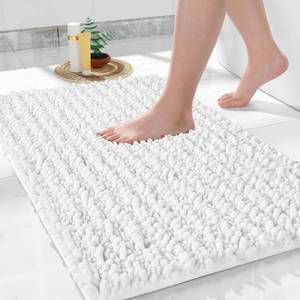lot 14396 image: Yimobra Bathroom Rug Mat 24 x 17, Extra Soft Non Slip Absorbent Water Bath Rug, Quick Dry Machine Washable Chenille Shaggy Shower Mat, Bath Mat for Bathroom Floor, Home Decor Accessories, Bright White