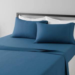 lot 14414 image: Amazon Basics Lightweight Super Soft Cooling, Wrinkle Free Luxury Microfiber 4-Piece Bed Sheet Set with 14-Inch Deep Pockets, King, Dark Teal, Solid