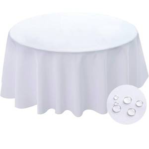 lot 14418 image: BYDOLL Table Cloth Round 60 Inch Tablecloth Fits Max50 Inch Diameter Top,White Washable Outdoor Winkle and Stain Resistant Spillproof Polyester Tablecloths for Round Tables Party Cover
