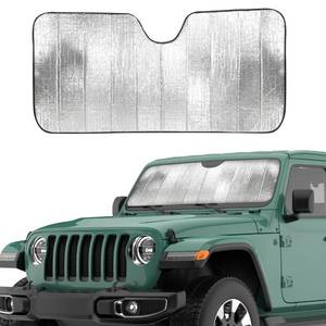 lot 14428 image: EcoNour Accordion Windshield Sun Shade for Jeep Wrangler  Car Shade Front Windshield Designed for Jeep Sahara Rubicon Wrangler JK JL CJ YJ TJ  Dashboard Sun Visor for UV and Heat  XS 53 x 17 inches