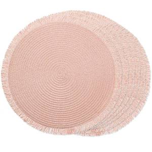 lot 14439 image: FunWheat Paper Round Braided Placemats Set of 6 for Dining Tables 15 Inch Heat Resistant Table Mats Farmhouse Woven Fabric Natural Place mats for Decoration with Tassel(Pink)