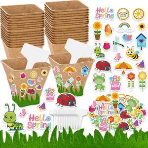 lot 14440 image: Ertyjikg Garden Paper Pot Craft Kit, Flower Plant Spring Crafts Includ 30 Pack Square Paper Peat Pots with Adhesive Foam Stickers and Plastic Plant Labels for Kids DIY,Science, Classroom Decoration