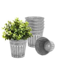 lot 14442 image: vensovo 6 Inch Silver Metal Rustic Flower Pots - 6Pcs Galvanized Planters with Drainage Hole and Rubber Plug, Rustproof Metal Bucket Plant Pots Farmhouse Vintage Style for Decor
