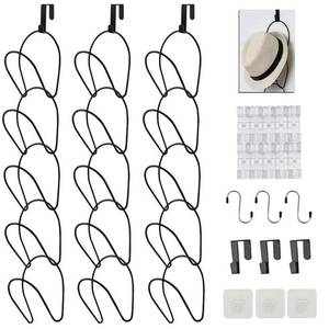 lot 14443 image: LINFIDITE 15 Pack Hat Rack Hanger Holder Organizer Closet Hanging Baseball Cap Display Storage Rack for Scarves Handbags Towels Clothes Ties Over Door Wall Mounted w Hanging Hook Black