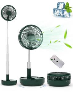 lot 14444 image: Primevolve Portable Oscillating Standing Fan,Rechargeable Battery Operated USB Floor Table Desk Fan with Remote, Bedroom Camping Travel Fans Green 7.7