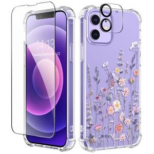 lot 14457 image: GVIEWIN for iPhone 12 Case and iPhone 12 Pro Case with Screen Protector  Camera Lens Protector, Clear Flexible TPU Shockproof Cover Women Girls Flower Pattern Phone Case 6.1 (FloratopiaColorful)