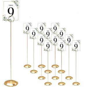 lot 14460 image: HOHIYA 12 Pc Table Number Holders Stands 12 Inch Place Card Holder Brass Gold Tall for Photos Signs Memo Notes Weddings Restaurants Birthdays Party Taiwan Made