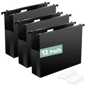 lot 14463 image: Shutex Extra Capacity Plastic Hanging File Folders,12 Pack Reinforced Hang Folders Letter Size,Accordian Pocket,Heavy Duty 2 Inch Expansion,Hard Hanging Folder Organizer for Office Home,Black