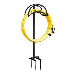 lot 14464 image: AZERPIAN Garden Hose Holder Freestanding Hose Holder Heavy Duty Metal Detachable Hose Reel Stand Water Hose rack For Outside (Black, 15.35  6.3  41.34)