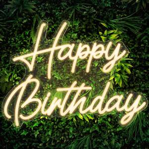 lot 14469 image: Kavaas Happy Birthday Neon Sign 16.5 x 12.2, Neon Happy Birthday Sign for Backdrop with Dimmable Switch - Birthday Light Up Sign Party Decoration (Warm White)