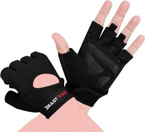 lot 14471 image: BEAST RAGE Workout Gloves for Men Gym Gloves for Weightlifting Women Fingerless with Palm Protection Padding, Breathable and Lightweight Weight Lifting Glove Cycling Pull Up (Black, M)