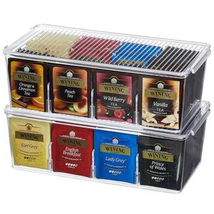 lot 14475 image: Lifewit 2 Pack Plastic Stackable Tea Bag Organizer, Divided Storage Bin Box for Kitchen Cabinets, Countertops, Pantry, Hold Coffee Pods, Sugar Packets, Condiments, 8 Sections