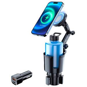 lot 14476 image: This Hill for Magnetic Cup Holder Charger, 360° Rotating Wireless Magnetic Car Charger, Fast Charging Phone Holder for iPhone 16 15 14 13 12 and Samsung Galaxy S20 Above Series with QC 3.0 Adapter