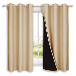 lot 14477 image: NICETOWN Bedroom Full Blackout Curtain Panels, Super Thick Insulated Grommet Drapes, Double-Layer Blackout Draperies with Black Liner for Small Window (Set of 2 PCs, 42 by 63 inches, Biscotti Beige)