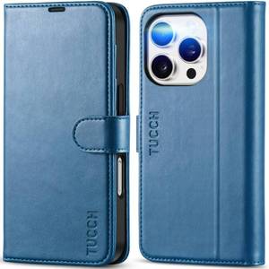 lot 14491 image: TUCCH Wallet Case for iPhone 16 Pro, Magnetic PU Leather Stand Flip Cover with 4 Card Slots TPU Shockproof Interior Case RFID Blocking Folio Compatible with iPhone 16 Pro 5G, Light Blue