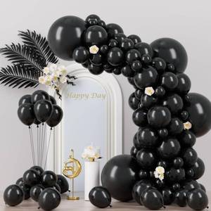 lot 14500 image: Voircoloria 130pcs Black Balloons Different Sizes 18 12 10 5 Party Latex Balloons for Birthday Graduation Baby Shower Anniversary New Year Holiday Party Decorations