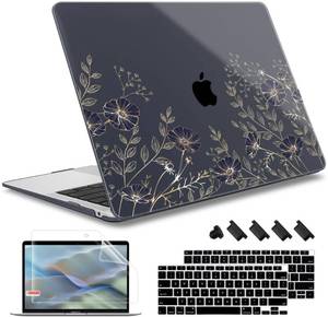 lot 14505 image: May Chen Compatible with MacBook Air 13 inch Case 2021, 2020 2019 2018 Release Model M1 A2337 A2179 A1932, Plastic Hard Shell Case Cover for MacBook Air 13 inch with Retina Dispaly, Gold Floral