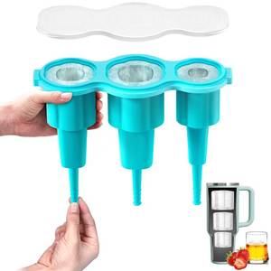 lot 14506 image: Longzon Easiest Release Ice Cube Tray for Stanley Cup 30-40oz TumblerYeti Cup Ice Mold, Silicone Ice Tray Molds With Lid for Chilling Cocktails, Whiskey, Drinks, Coffee, Easy Release Ice Maker -Blue