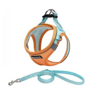 lot 14513 image: Mercano Soft Mesh Dog Harness and Leash Set, No-Chock Step-in Reflective Breathable Lightweight Easy Walk Vest Harnesses with Safety Buckle for Small Dogs, Cats (S, Orange Blue)
