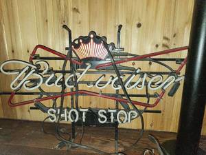 lot 9212 image: Budweiser Shot Stop Neon Sign