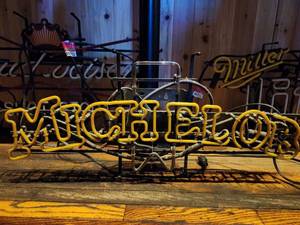 lot 9214 image: Michelob Neon Sign Display Frame with Yellow Tubing