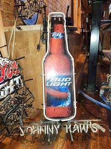 lot 9215 image: Bud Light Beer Bottle Neon Sign with Johnny Kaws Text
