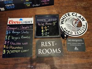 lot 9236 image: Bar Sign Collection - White Claw, Coors Light, Shot Stop Menu Boards