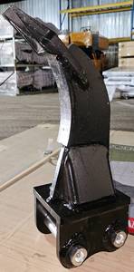 lot 213 image: 2025 Unused Heavy Equipment Ripper Shank Assembly w Dual Pin Mount Attachment for Excavator -  Black Powder-Coated Steel Ripper Shank Assembly Featuring Dual Mounting Pins with Hex Nuts, Curved Design for Ground Penetration