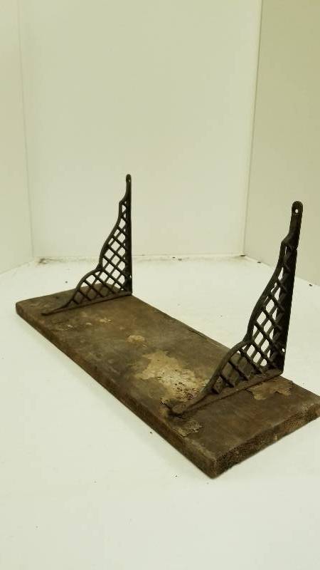 lot 1286 image: Very Old wall shelf with cool metal brackets
