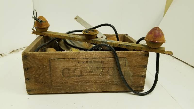 lot 1316 image: Very Cool selection of old colored lights w wood box - check it out