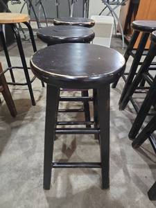 lot 6954 image: Black Wooden Bar Stools - Set of 3