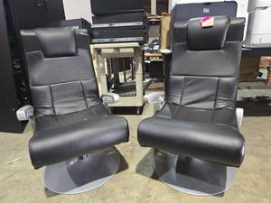 lot 6981 image: Set Of 2 Modern Black Gaming Chairs with Chrome Base