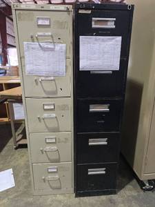 lot 47152 image: HON 5-Drawer Vertical File Cabinet - Beige and Black File Cabinet