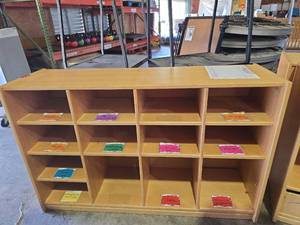 lot 47177 image: Wooden Board Game Storage Cabinet with Labeled Compartments