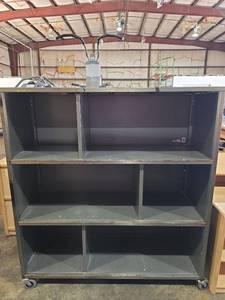lot 47184 image: Metal Rolling Storage Shelf Unit with 6 Compartments