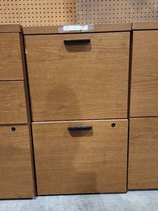 lot 47216 image: 2 Drawer Wood Filing Cabinet with Black Handles