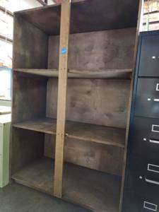 lot 47227 image: Industrial Wood Storage Shelving Unit with Vertical Supports