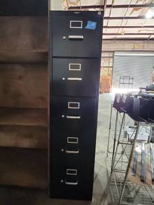 lot 47228 image: 5-Drawer Black Metal Filing Cabinet