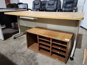 lot 47233 image: Office Desk with Wood Mail Sorter Organizer