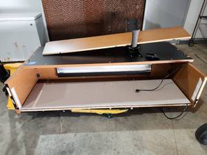 lot 47246 image: Wood Desk, Shelving Unit with Integrated Lighting (No Legs)