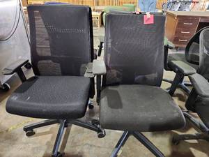 lot 47258 image: Black Mesh Office Chairs with Adjustable Arms